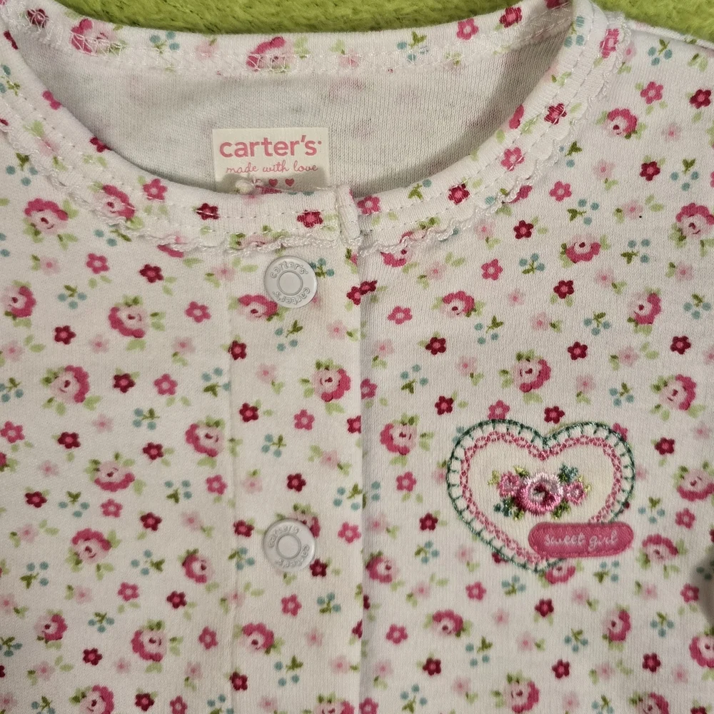 NWT PREEMIE Carters Baby Girls White & Pink Heart Floral Footie 100% COTTON (Q2)